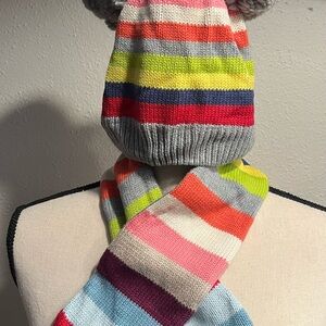 GAP Multicolor Striped Kids Hat and Scarf Set